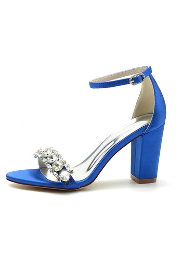 Sandalias de fiesta con correas de tobillo de diamantes de imitación azul real